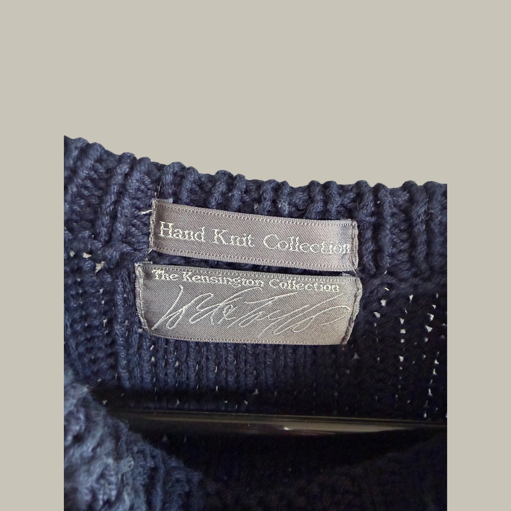 The‎ Kensington Collection Hand Knit Cotton Sweater Navy Blue Teal Geometric L - Picture 4 of 5